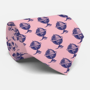 Vintage World Globe Lithograph Drawing Navy Neck Tie