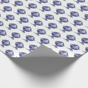 Vintage World Globe Lithograph Drawing Navy Wrapping Paper