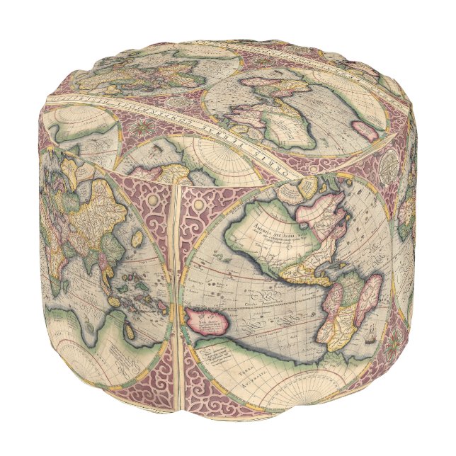 Vintage World Map 1609 Pouf (Angled Front)