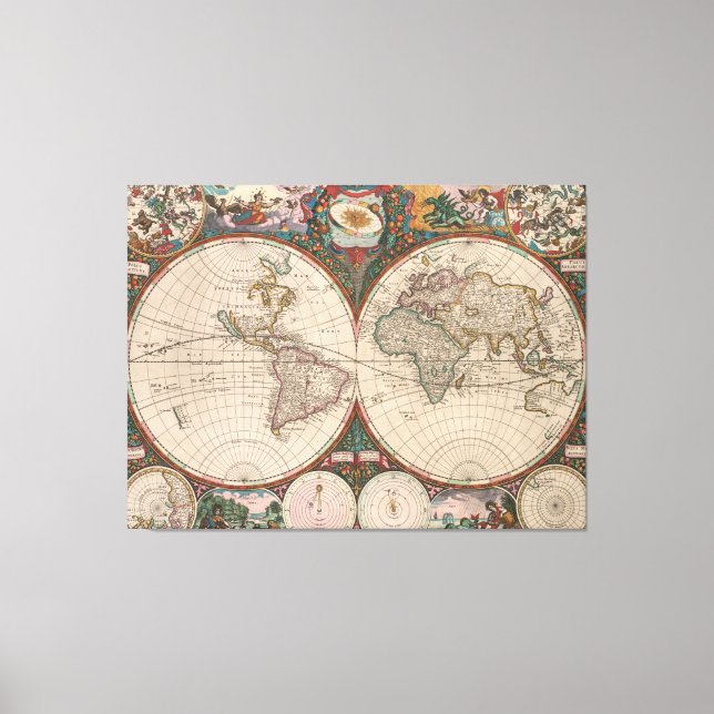 Vintage World Map (1665) 2 Canvas Print (Front)