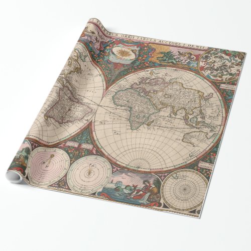 Vintage World Map 1665 2 Wrapping Paper