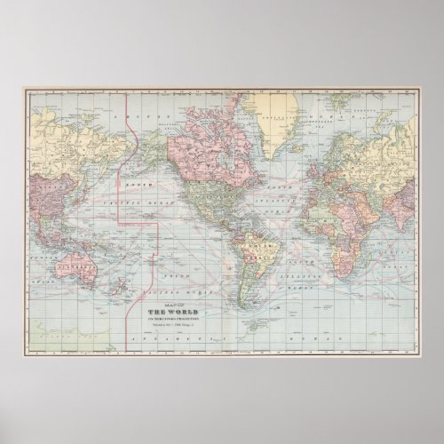 Vintage World Map 1901 Poster