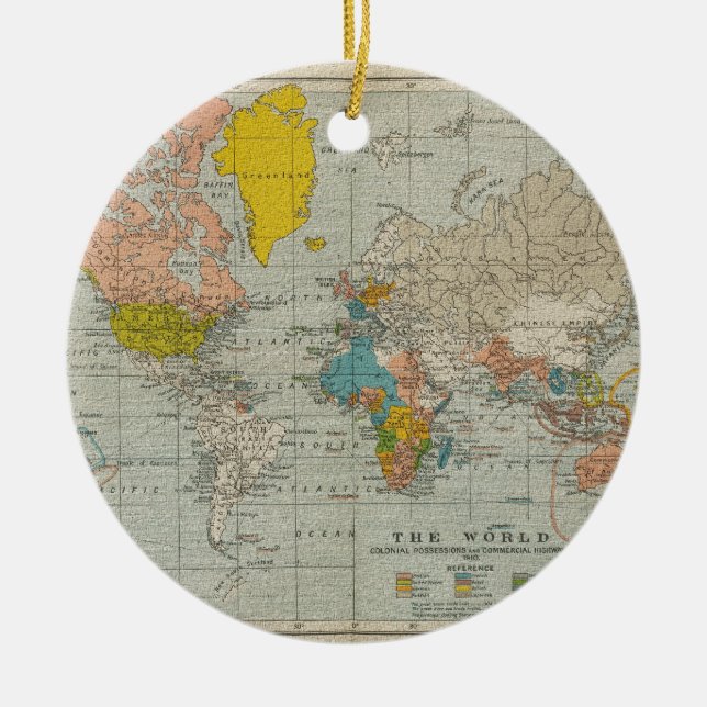 Vintage World Map 1910 Ceramic Ornament (Front)