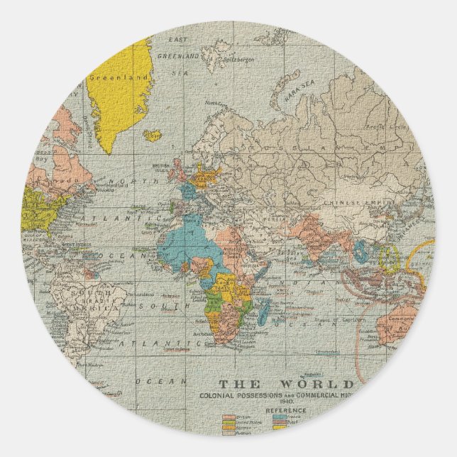 Vintage World Map 1910 Classic Round Sticker (Front)