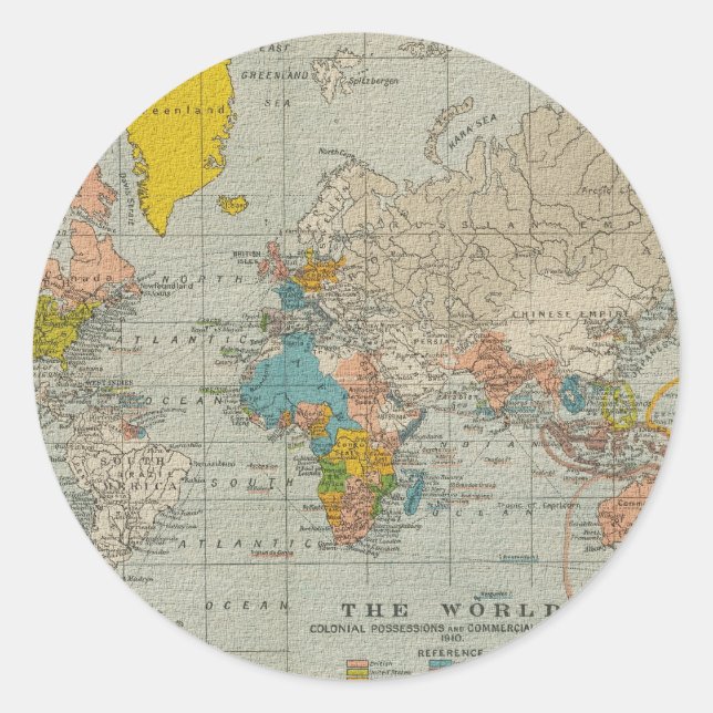 Vintage World Map 1910 Classic Round Sticker (Front)