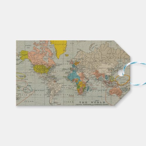 Vintage World Map 1910 Gift Tags