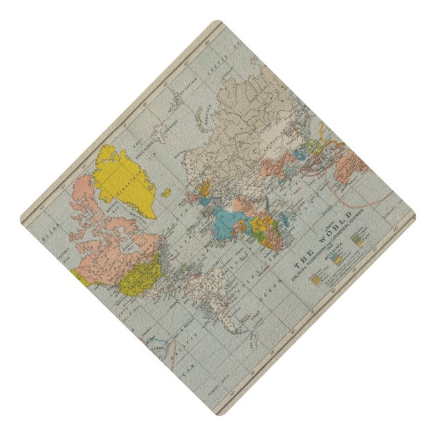 Vintage World Map 1910 Graduation Cap Topper