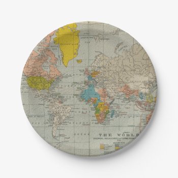 Vintage World Map 1910 Paper Plates by pixelholic at Zazzle