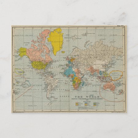 Vintage World Map 1910 Postcard