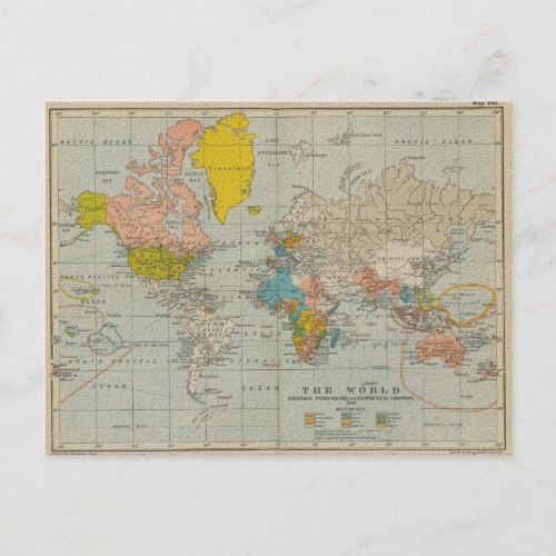 Vintage World Map 1910 Postcard