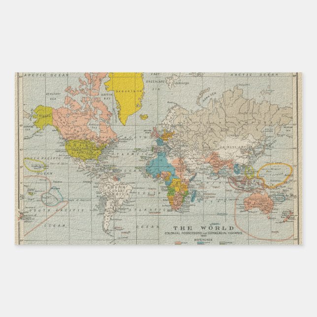 Vintage World Map 1910 Rectangular Sticker (Front)