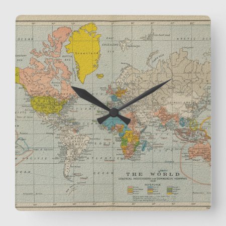 Vintage World Map 1910 Square Wall Clock