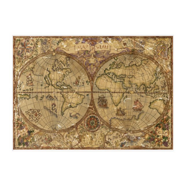 Vintage World Map Acrylic Print (Front)