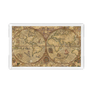 Vintage World Map Acrylic Tray