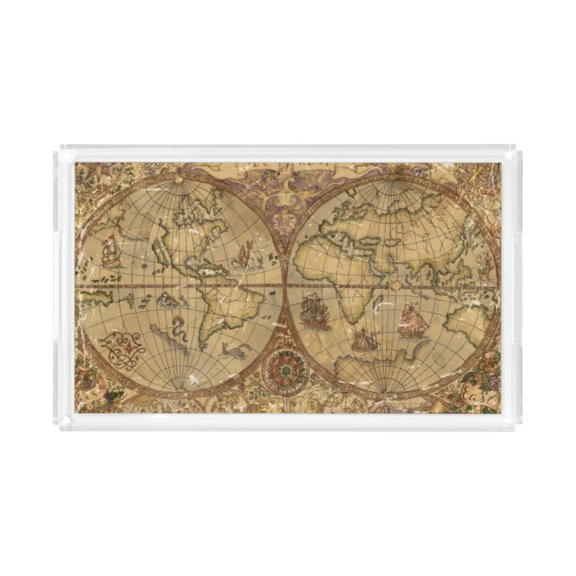Vintage World Map Acrylic Tray (Front)