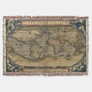 Vintage World Map Afghan Throw Blanket