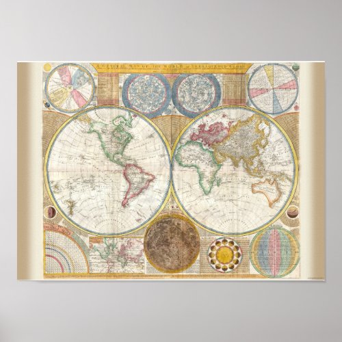 Vintage World Map and Astronomy Chart Exquisite