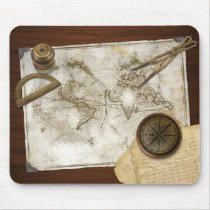Vintage World Map And Tools Mouse Pad