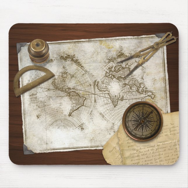 Vintage World Map And Tools Mouse Pad (Front)