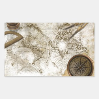 Vintage World Map And Tools Rectangular Sticker by fireflidesigns at Zazzle