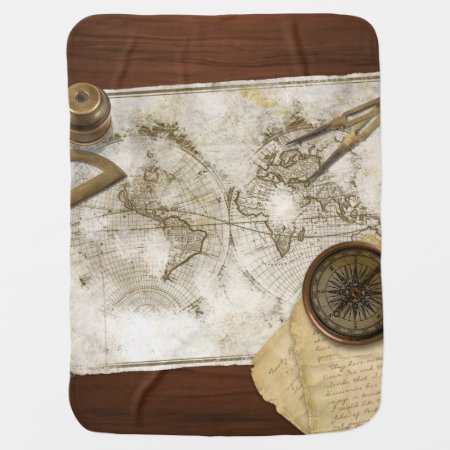 Vintage World Map And Tools Swaddle Blanket