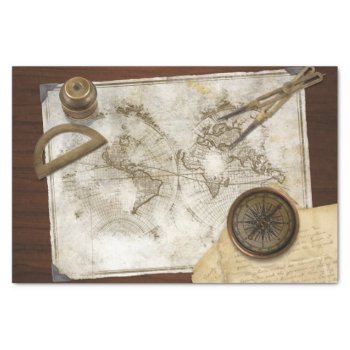 Vintage World Map And Tools Tissue Paper by fireflidesigns at Zazzle