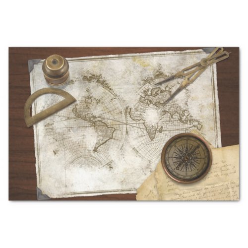 Vintage World Map And Tools Tissue Paper