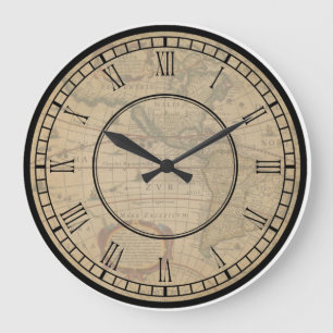 Vintage World Map Antique Americas Retro Chart Large Clock