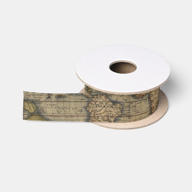 Vintage World Map Antique Atlas Satin Ribbon (Spool)