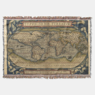 Vintage World Map Antique Atlas Throw Blanket