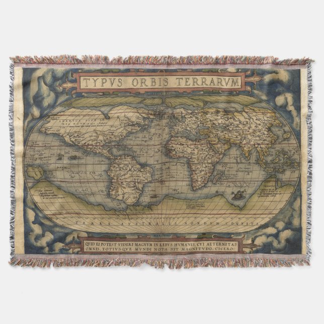 Vintage World Map Antique Atlas Throw Blanket (Front)