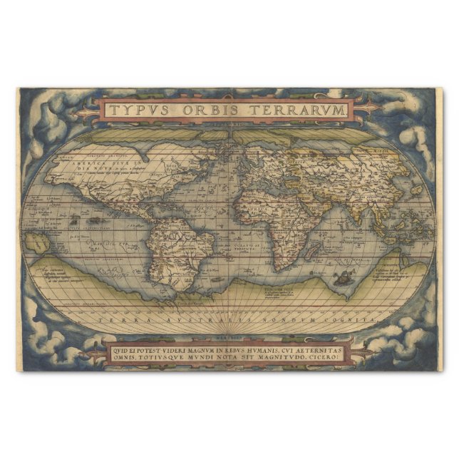 Vintage World Map Antique Atlas Tissue Paper (Front)