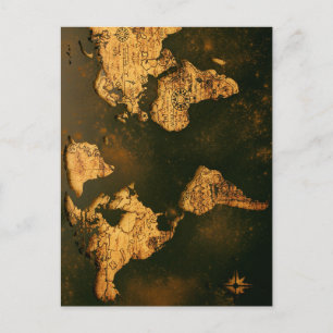 Vintage World Map Antique Cartography Art Postcard