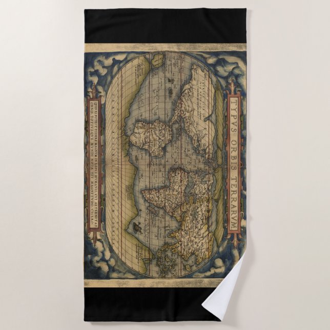 Vintage World Map Atlas Historical Beach Towel (Front)