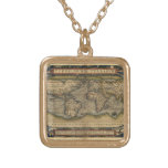 Vintage World Map Atlas Historical Design Gold Plated Necklace
