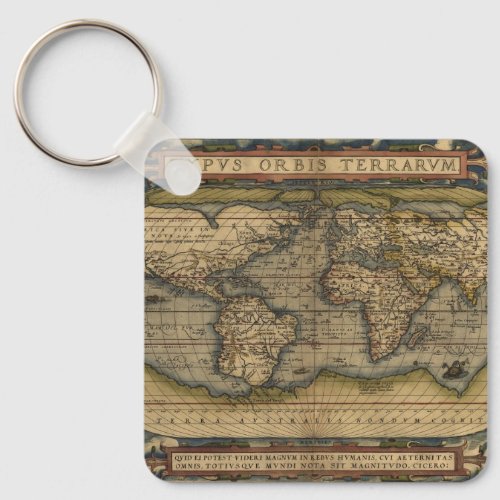 Vintage World Map Atlas Historical Design Keychain