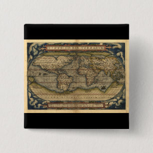 Vintage World Map Atlas Historical Design Pinback Button