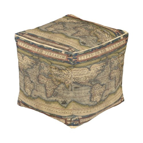 Vintage World Map Atlas Historical Design Pouf