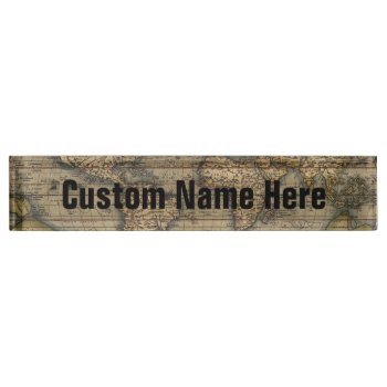 Vintage World Map Atlas Historical Desk Name Plate by cutencomfy at Zazzle