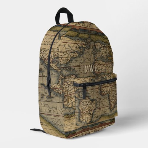 Vintage World Map Atlas Historical Monogrammed Printed Backpack