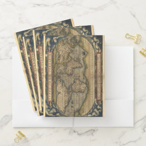 Vintage World Map Atlas Historical Pocket Folder