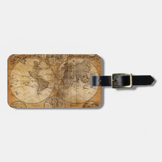 Vintage World Map Atlas Luggage Tag (Front Horizontal)