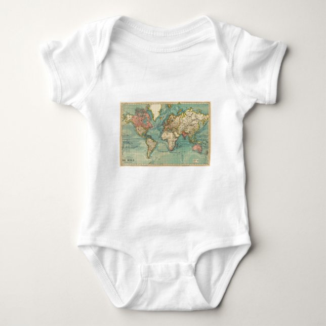 Vintage World Map Baby Bodysuit (Front)