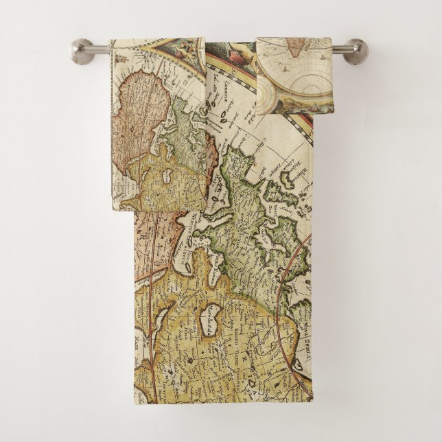Vintage World Map Bath Towel Set (Insitu)