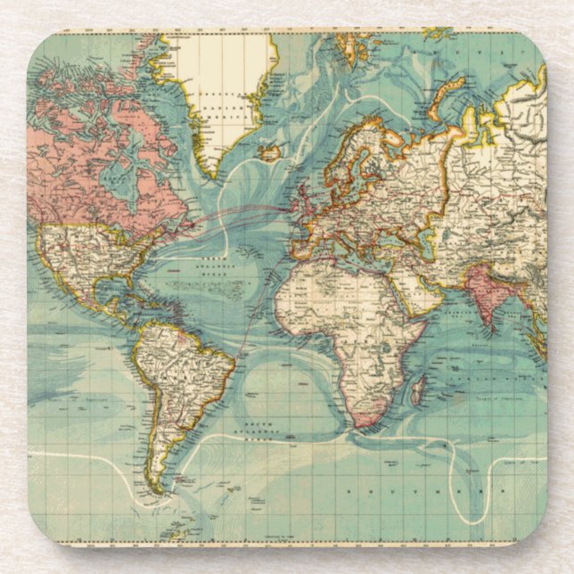 Vintage World Map Beverage Coaster (Front)