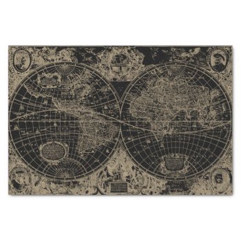 Vintage World Map Black Beige Decoupage Tissue Paper by ilovedigis at Zazzle