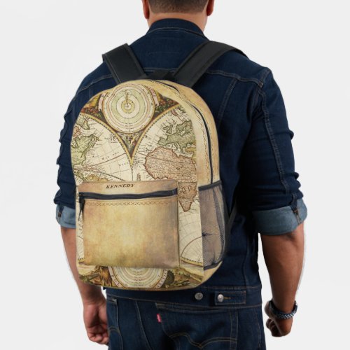 Vintage World Map Brown Rugged Personalized Printed Backpack