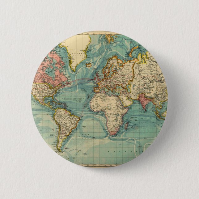 Vintage World Map Button (Front)