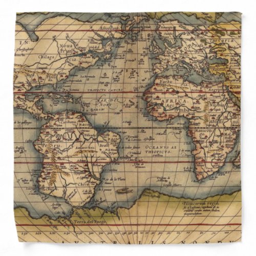 Vintage World Map by Abraham Ortelius 1564 Bandana