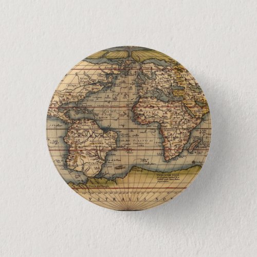 Vintage World Map by Abraham Ortelius 1564 Button
